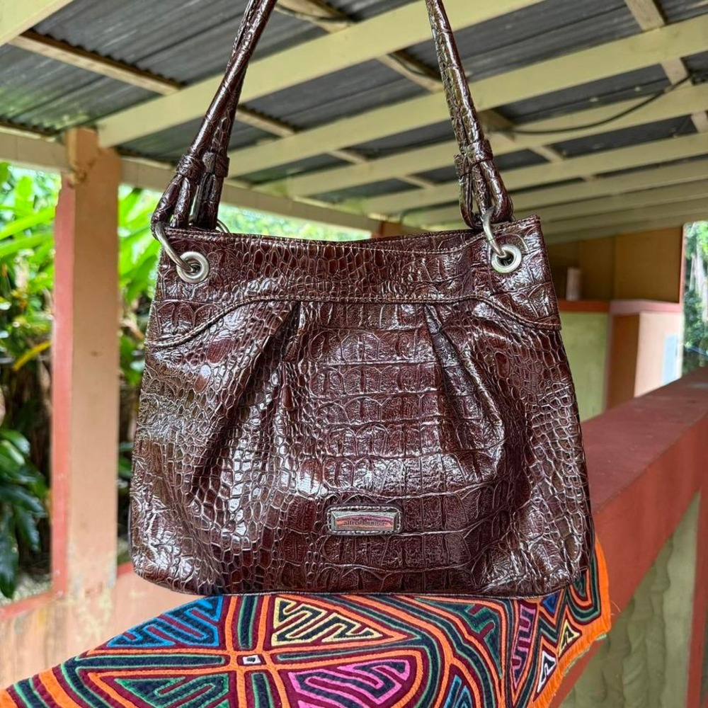 Alfred Dunner Brown Faux Croc Shoulder Bag Tote‎ Purse Retro Old Money